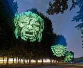 Сказочные световые проекции на деревьях