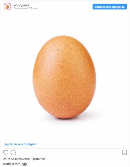 Куриное яйцо поставило мировой рекорд в Instagram