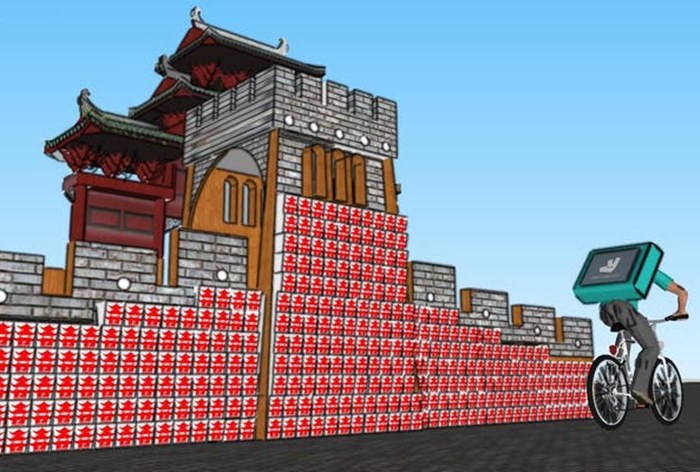 Сервис Deliveroo построит копию Великой китайской стены из коробок для лапши