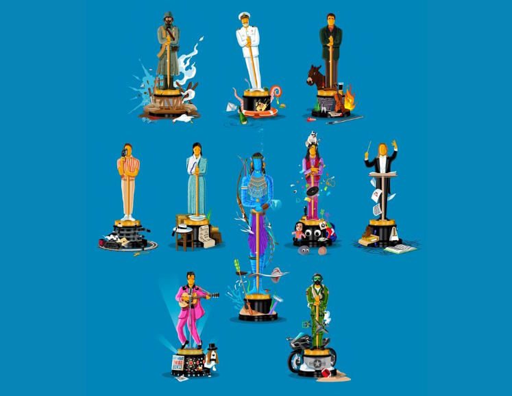 Элвис, Аватар и другие: иллюстрированные статуэтки Оскар изобразили номинированные фильмы